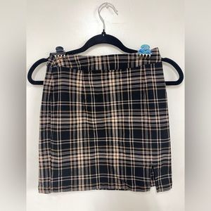 Garage Brown-Toned "As if!" Plaid Mini Skirt